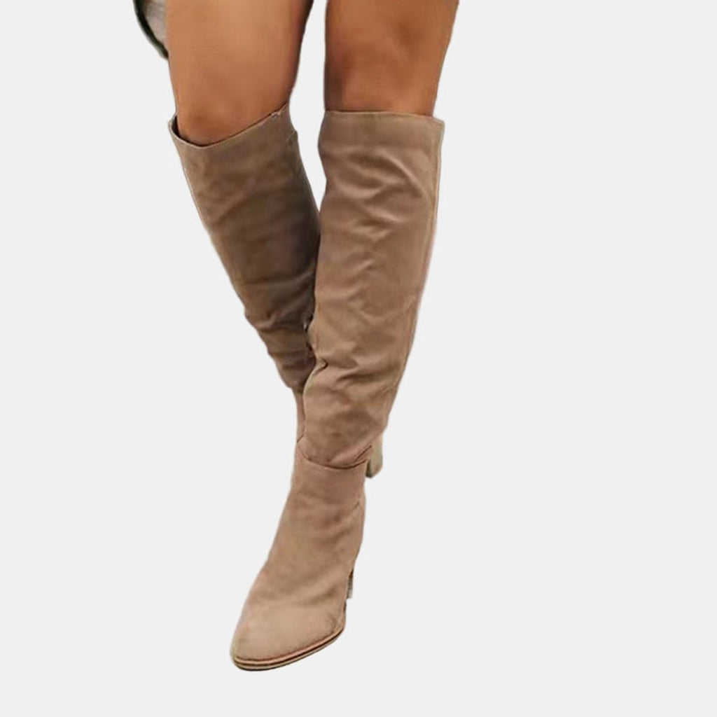 Aria Over-the-Knee Block-Heel Stretch Boots, sole view