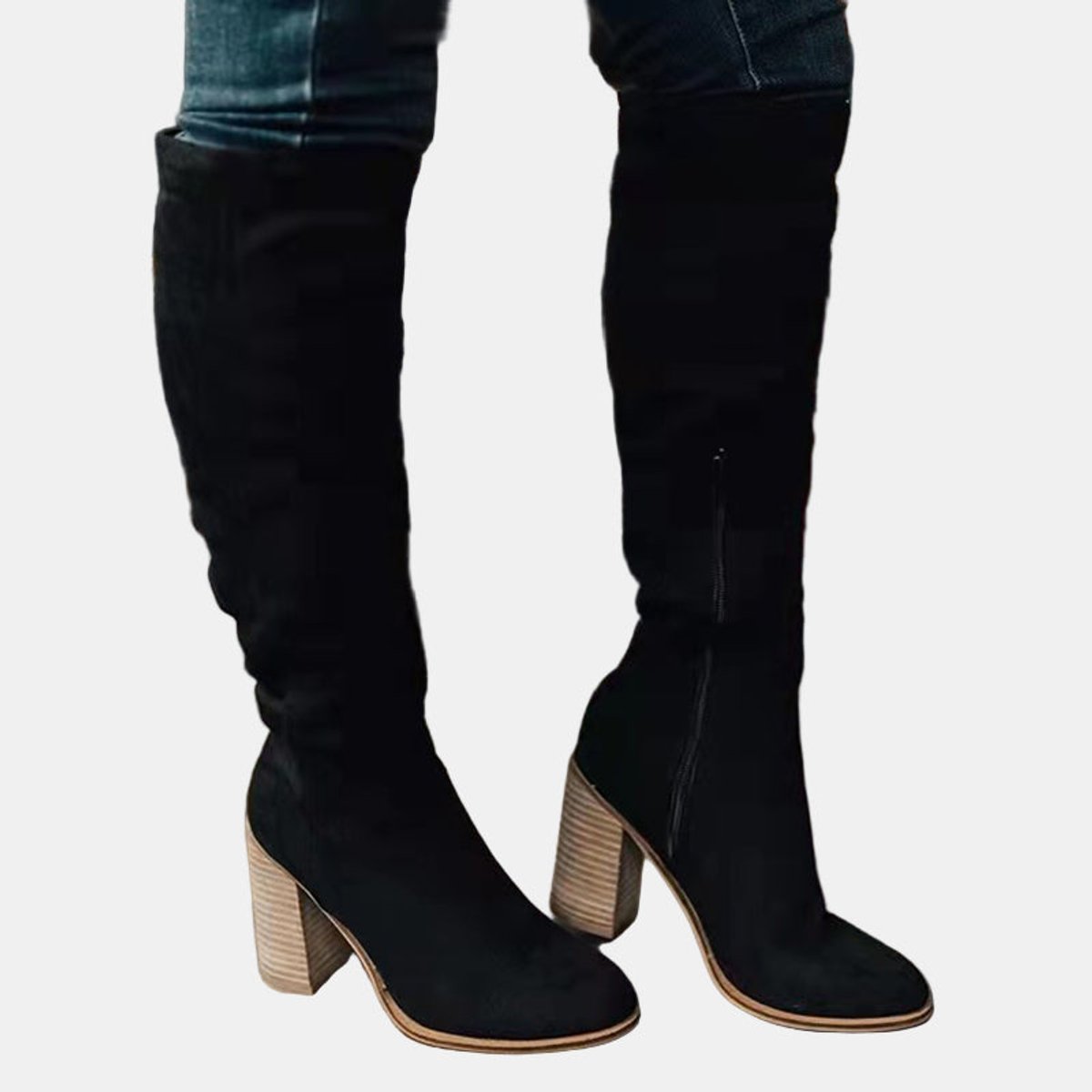Aria Over-the-Knee Block-Heel Stretch Boots, styled view
