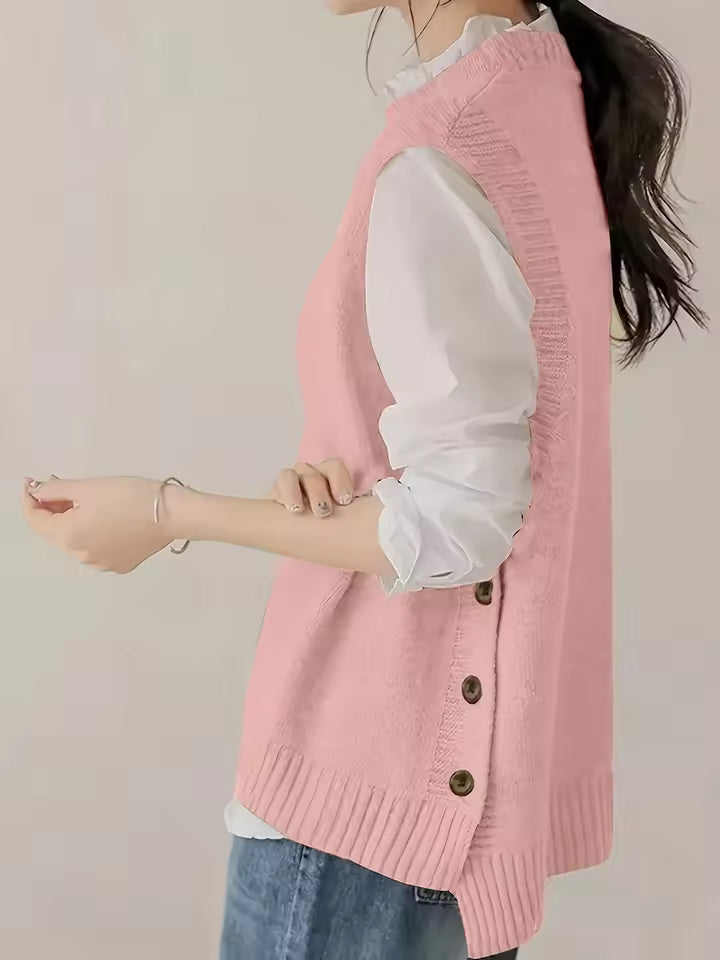 Audrey Pink knit sweater vest with sleeveless design and relaxed fit