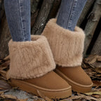 Loretta Faux Suede Platform Winter Boots Faux Fur Cuff Round Toe - Brown