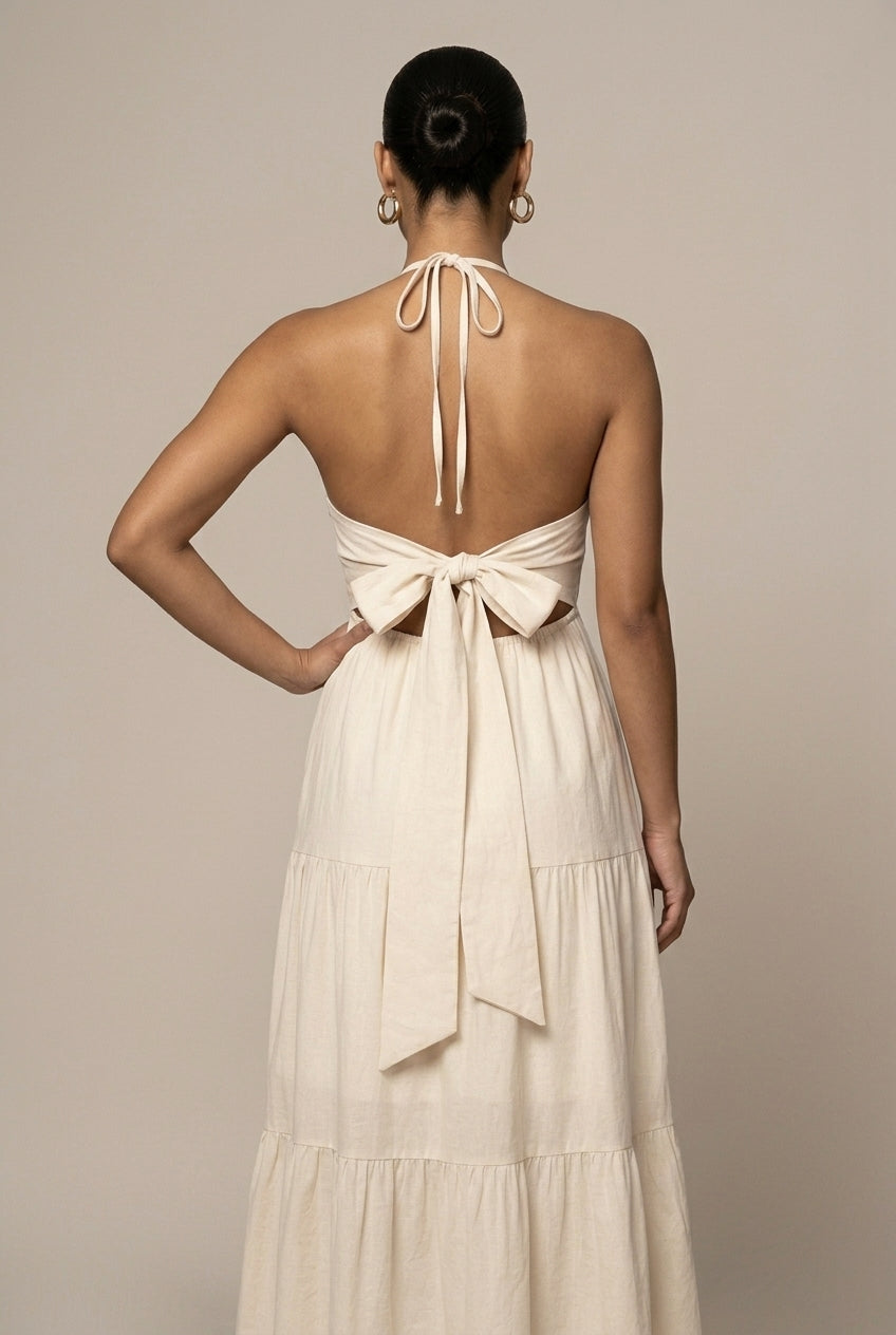 Genevieve Maxi Dress Halter Tiered Bow-Back
