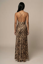 Naomi Maxi Dress Leopard-Print Cowl-Neck High-Slit