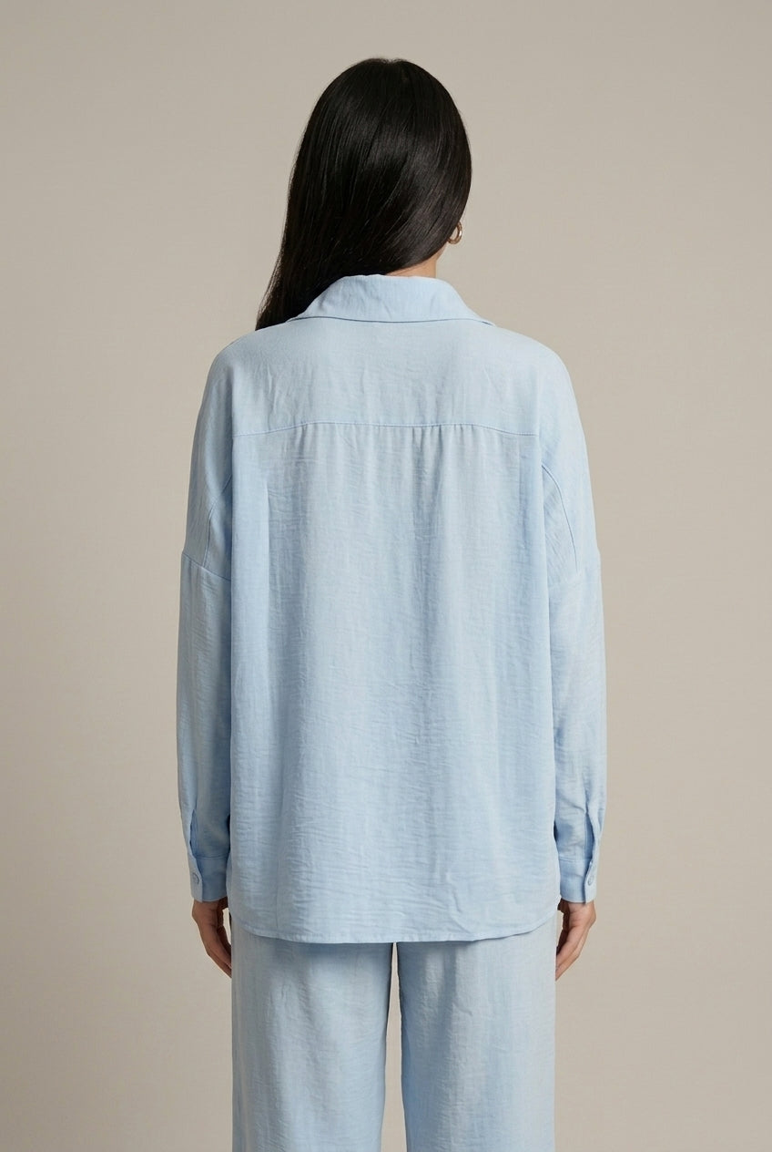 Beatrix linen button-down oversized two-piece set, back view