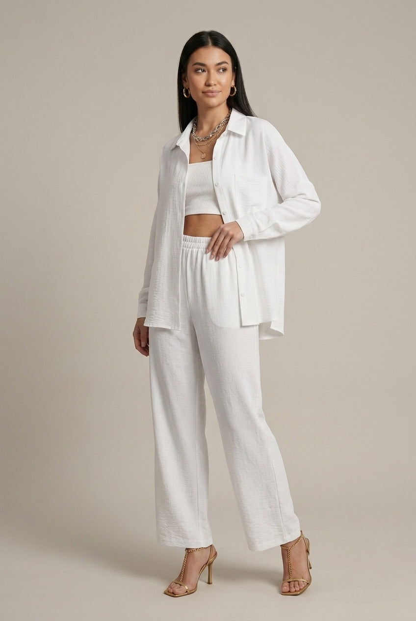 Beatrix linen button-down oversized two-piece set, White