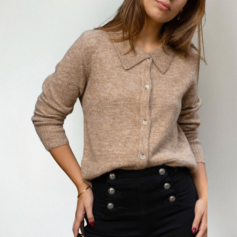 Bellamy Turn-Down Collar Cardigan, styled view