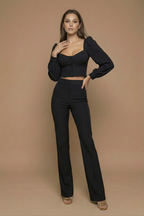 Bellamy sweetheart flared trouser two-piece set, Black