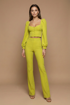 Bellamy sweetheart flared trouser two-piece set, Yellow