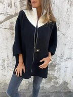 Bernadette Oversized Stand-Up Collar Zip Jacket, Black