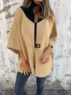 Bernadette Oversized Stand-Up Collar Zip Jacket, Brown