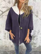 Bernadette Oversized Stand-Up Collar Zip Jacket, Purple