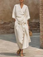 Bettina wrap blouse and midi skirt set, White