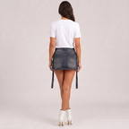 blue denim cargo mini skirt with pockets back view BELLA HUDSON
