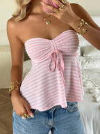 Blythe striped ruched tube top, view 1