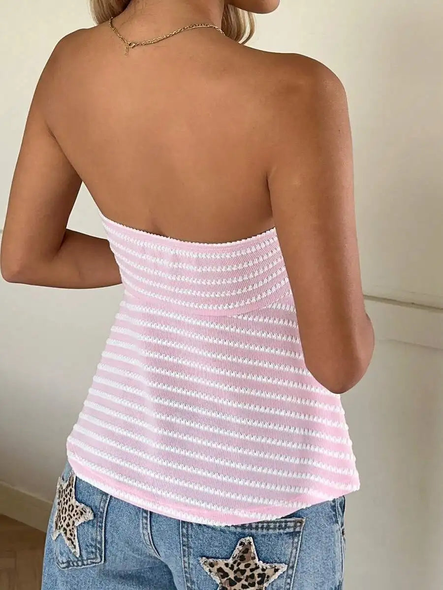 Blythe striped ruched tube top, view 3