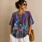 Brielle Floral Print Ruffle Blouse - Deep Blue Front View - Designed by Bella Hudson
