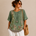Brielle Floral Print Ruffle Blouse - Green Front View - Designed by Bella Hudson