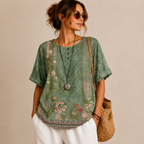 Brielle Floral Print Ruffle Blouse - Green Front View - Designed by Bella Hudson
