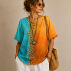 Brielle Floral Print Ruffle Blouse - Orange Front View - Designed by Bella Hudson

