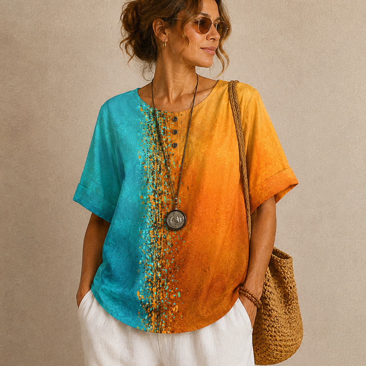 Brielle Floral Print Ruffle Blouse - Orange Front View - Designed by Bella Hudson
