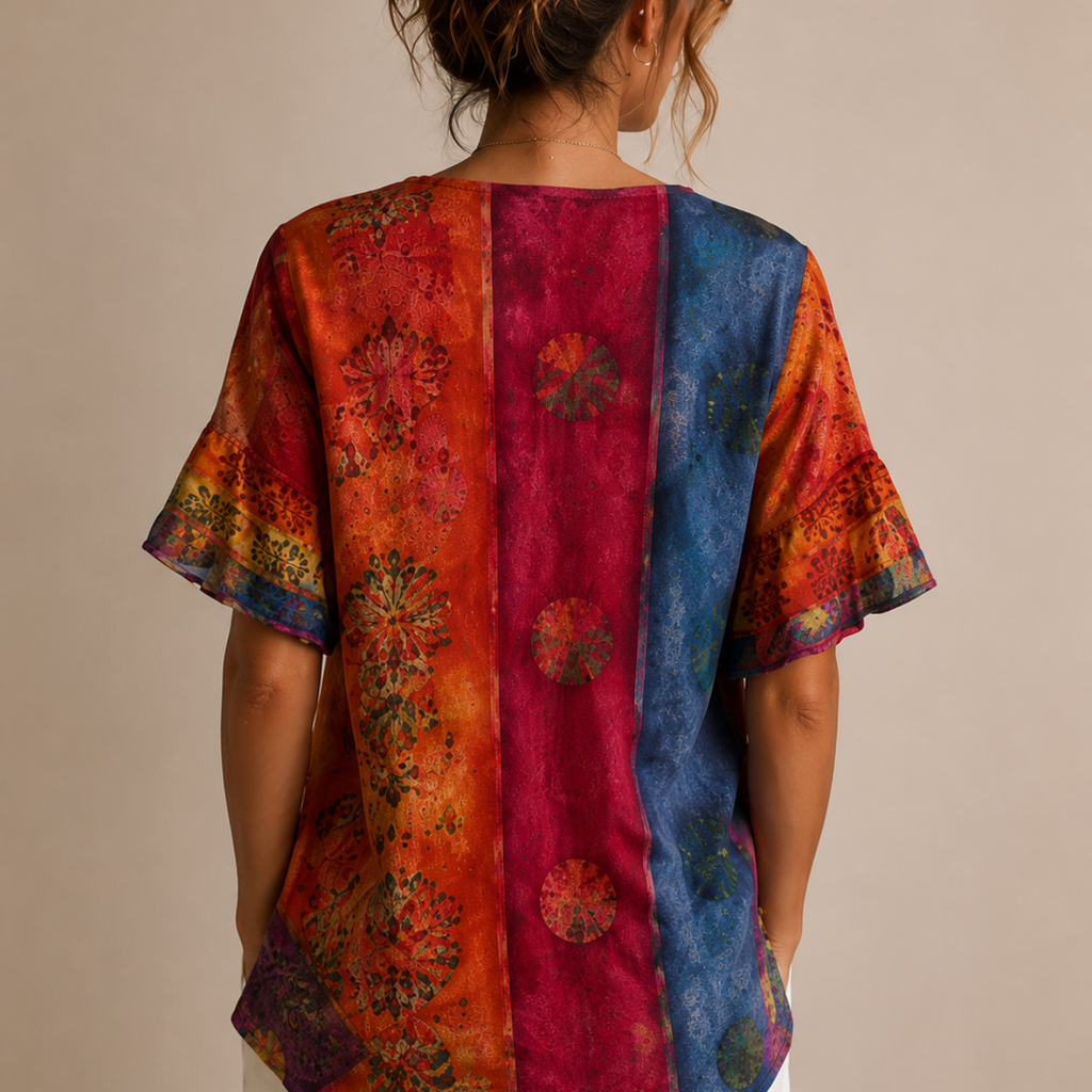 Brielle Floral Print Ruffle Blouse - Red Back View - Designed by Bella Hudson
