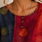 Brielle Floral Print Ruffle Blouse - Red Front Close-Up View - Designed by Bella Hudson
