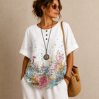Brielle Floral Print Ruffle Blouse - White Front View - Designed by Bella Hudson

