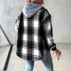 Brietta Checked Hooded Button-Front Pullover, back view