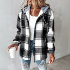 Brietta Checked Hooded Button-Front Pullover, Black