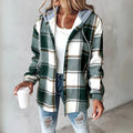 Brietta Checked Hooded Button-Front Pullover, Green
