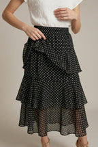 Camellia floral chiffon tiered midi skirt, detail view