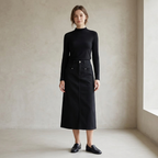 Camille Black two-piece matching set with long-sleeve top and corduroy maxi skirt