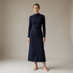 Camille Navy two-piece matching set with long-sleeve top and corduroy maxi skirt