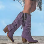 Cassidy Fringe Suede Western Boots, Purple