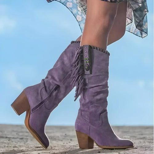 Cassidy Fringe Suede Western Boots, Purple