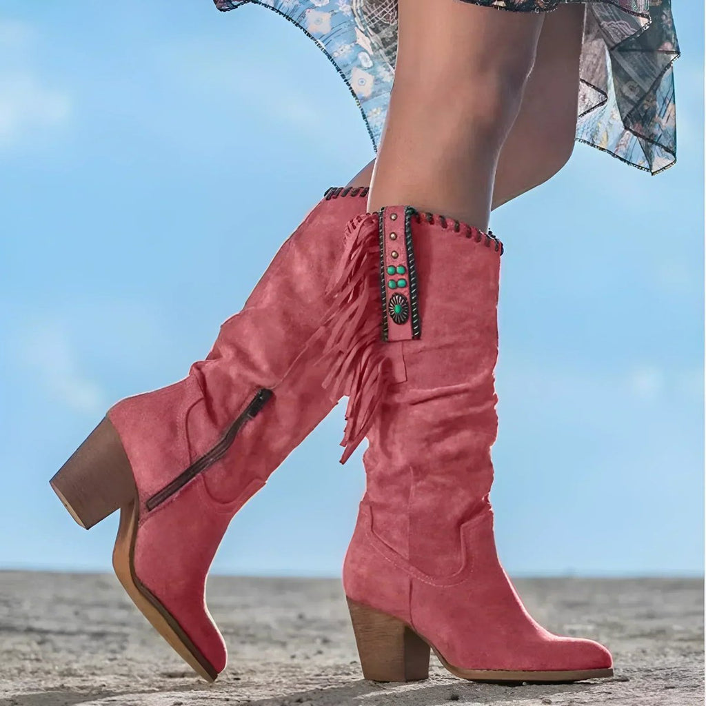 Cassidy Fringe Suede Western Boots, Red