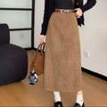 Clara Brown corduroy midi skirt with high waist and matching belt