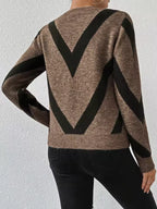 Clara Brown geometric knit sweater with bold chevron pattern, shown from the back