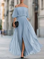 Clarabelle off-shoulder ruched chiffon maxi dress, view 1