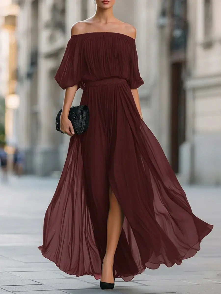 Clarabelle off-shoulder ruched chiffon maxi dress, view 2