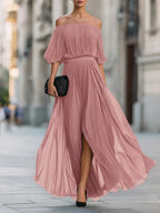 Clarabelle off-shoulder ruched chiffon maxi dress, view 4