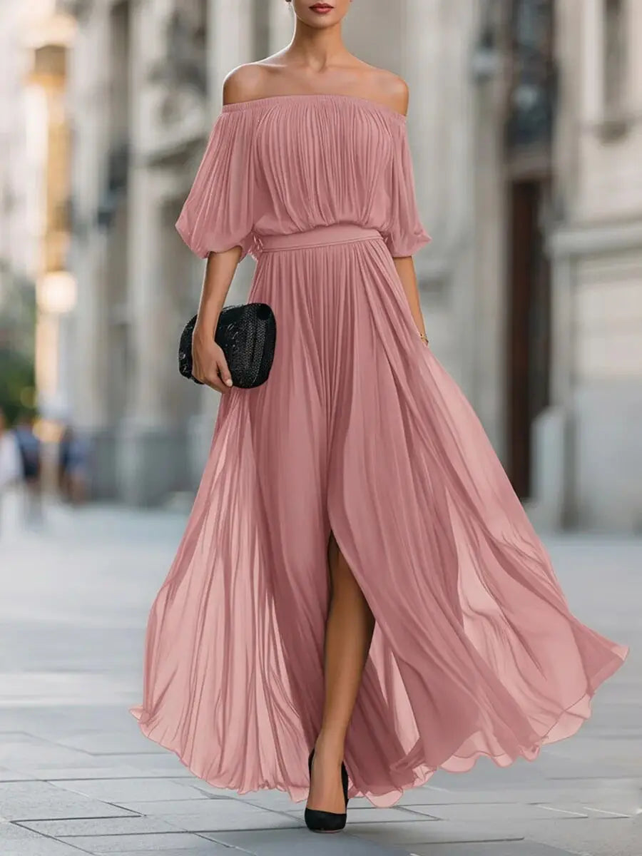 Clarabelle off-shoulder ruched chiffon maxi dress, view 4