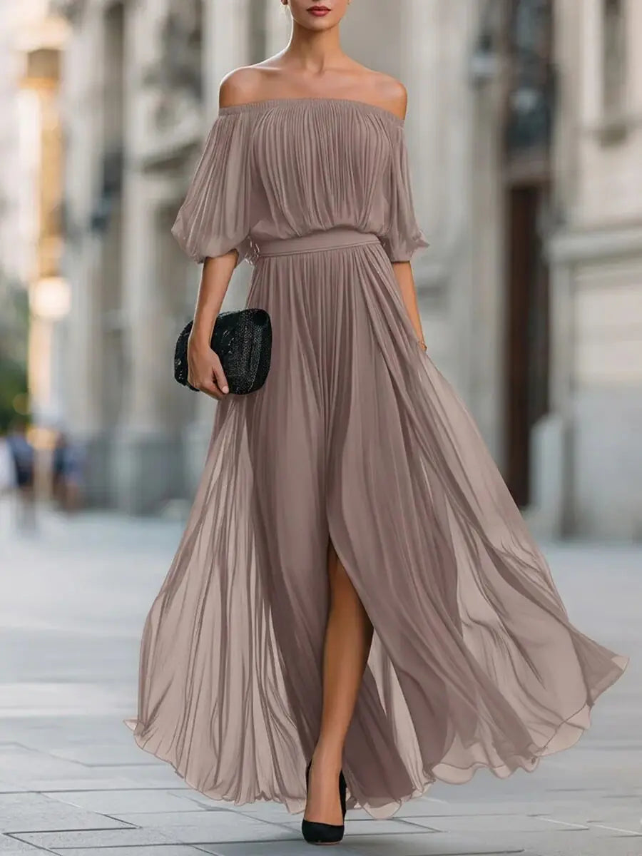 Clarabelle off-shoulder ruched chiffon maxi dress, view 5