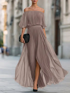 Clarabelle off-shoulder ruched chiffon maxi dress, view 5