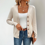 Clementine V-Neck Side Slit Cardigan, Beige
