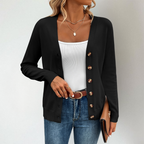 Clementine V-Neck Side Slit Cardigan, Black