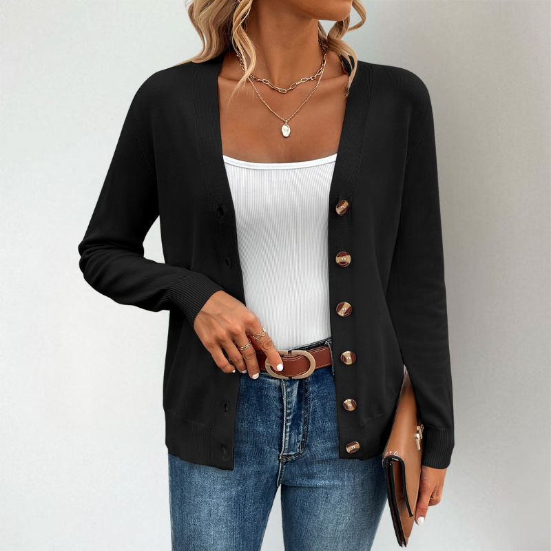 Clementine V-Neck Side Slit Cardigan, Black