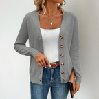 Clementine V-Neck Side Slit Cardigan, Gray