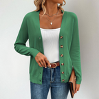 Clementine V-Neck Side Slit Cardigan, Green