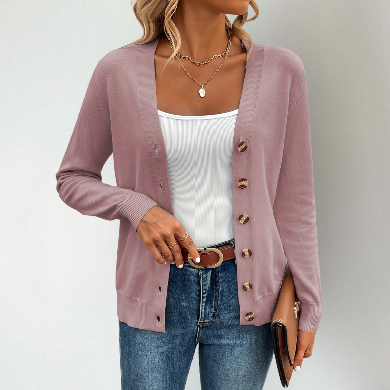 Clementine V-Neck Side Slit Cardigan, Pink
