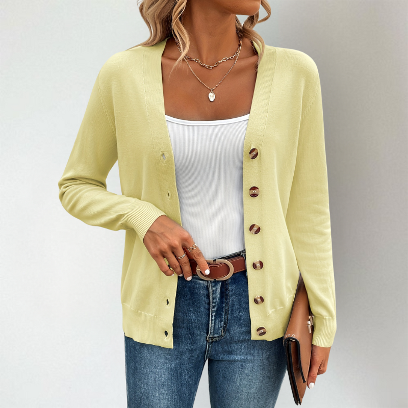 Clementine V-Neck Side Slit Cardigan, Yellow